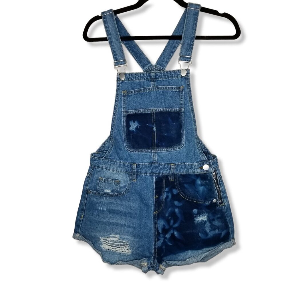 ⚡Superdown Small Dual Tone Short Overalls Distressed Denim Boho Festival Western